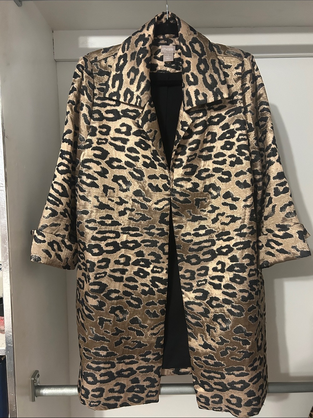Chico’s size 1 Metallic Leopard Print Coat - Gold/Black